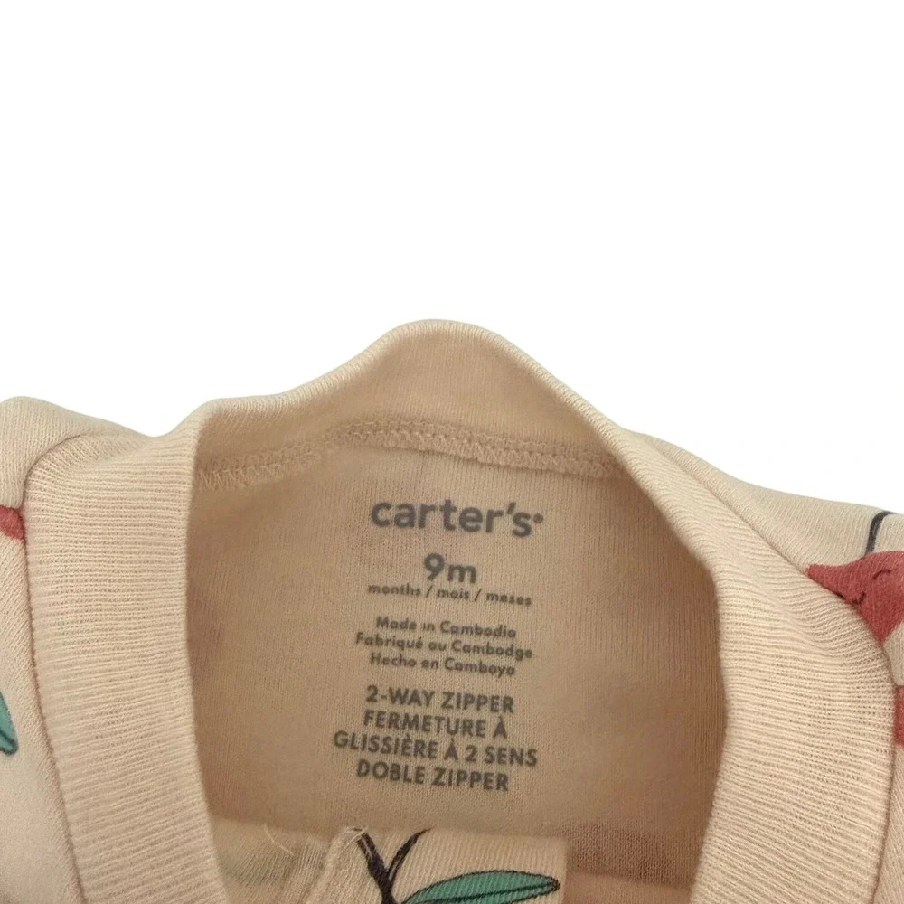 Carters 9M Pink Cherry Print Cotton Footed Pajamas 2-Way Zip Sleep Play NWT